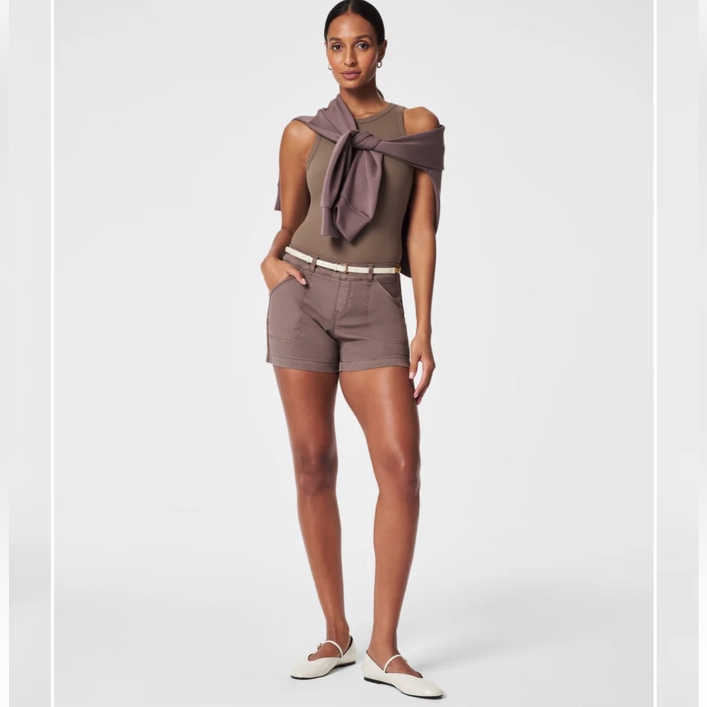 Spanx Stretch Twill Shorts, 4” in Smoke and in Mountain Blue